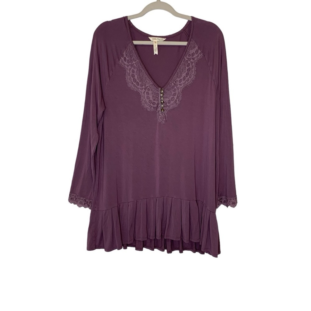 Matilda Jane EUC boho purple mauve vneck long sleeve tunic‎ top. Size XL